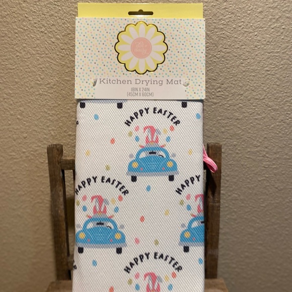 Gnome Easter Dish Drying Mat, Bunny Gnome Driving A Blue Car Dish Drying Mat - Picture 3 of 13